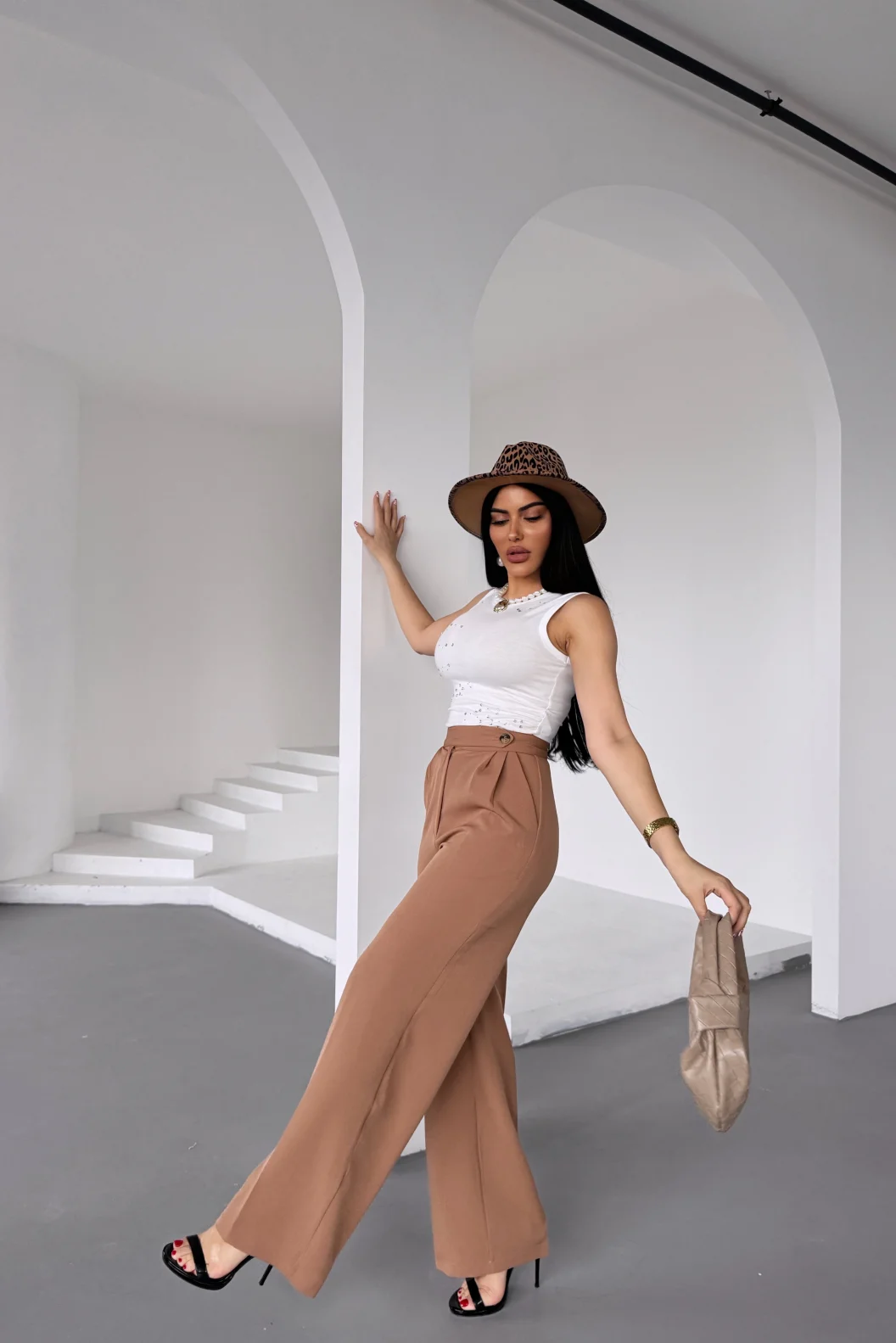 Vizon Kemer Detaylı Atlas Palazzo Pantolon