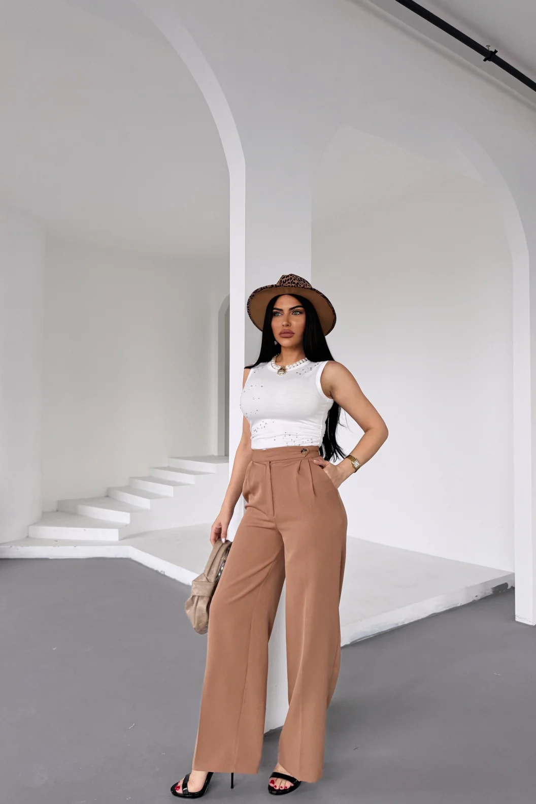 Vizon Kemer Detaylı Atlas Palazzo Pantolon