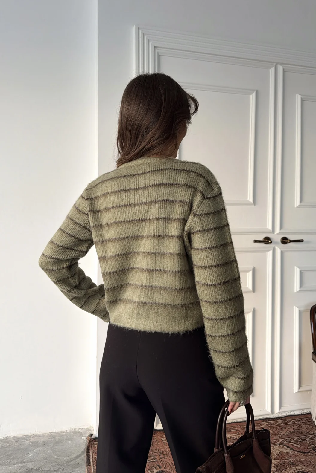 Yeşil Çizgili Triko Hırka