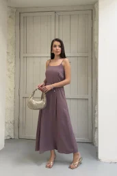 Toz Pembe Modal Askılı Elbise