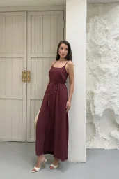 Bordo Modal Askılı Elbise