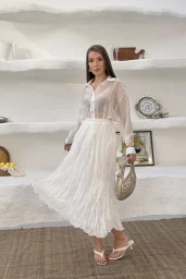 Beyaz Kraşlı Etek Gömlek Takım