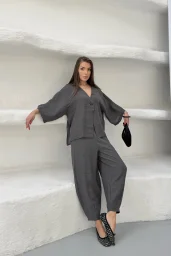 Antrasit Modal Oversize Bluz Pantolon Takım