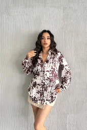 Benek Desen Saten Oversize Gömlek