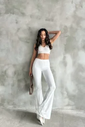 Beyaz İspanyol Paça Pantolon