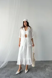 Beyaz Oversize Gömlek Etek Takım