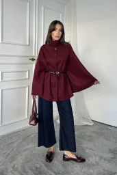 Bordo Kaşe Kemerli Panço