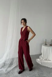 Bordo Kemer Detaylı Atlas Palazzo Pantolon