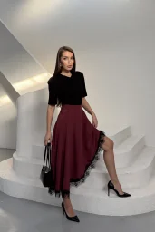 Bordo Modal Dantelli Etek