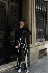 Çizgili İspanyol Paça Pantolon