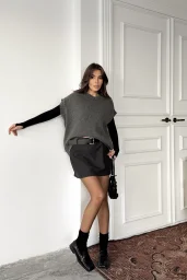 Dilvin Füme Bisiklet Yaka Verev Triko Süveter