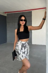 Gri Leopar Desenli Etek