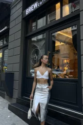 Gümüş Varak Önden Yırtmaçlı Etek