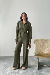 Haki Bel Büzgülü Modal Takım