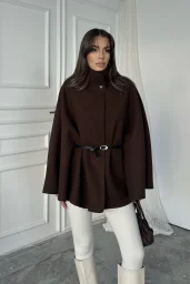 Kahve Kaşe Kemerli Panço