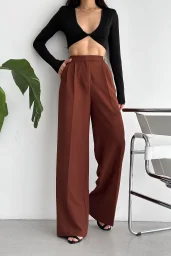 Kahve Kemer Detaylı Atlas Palazzo Pantolon