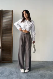 Kahve Kemer Detaylı Palazzo Pantolon