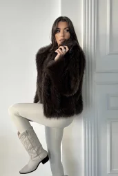 Kahve Şal Yaka Kürk Ceket