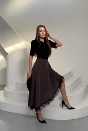 Kahverengi Modal Dantelli Etek