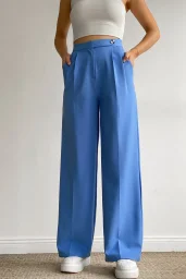 Mavi Kemer Detaylı Atlas Palazzo Pantolon