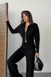 Siyah Fermuarlı Triko Takım