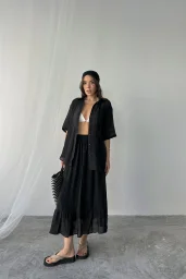 Siyah Oversize Gömlek Etek Takım