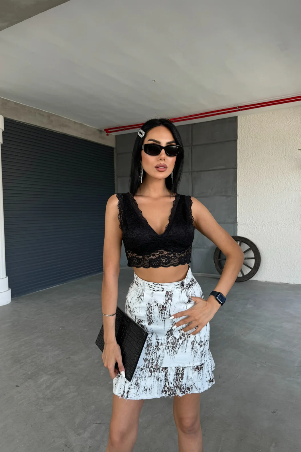 Kahve Leopar Desenli Etek