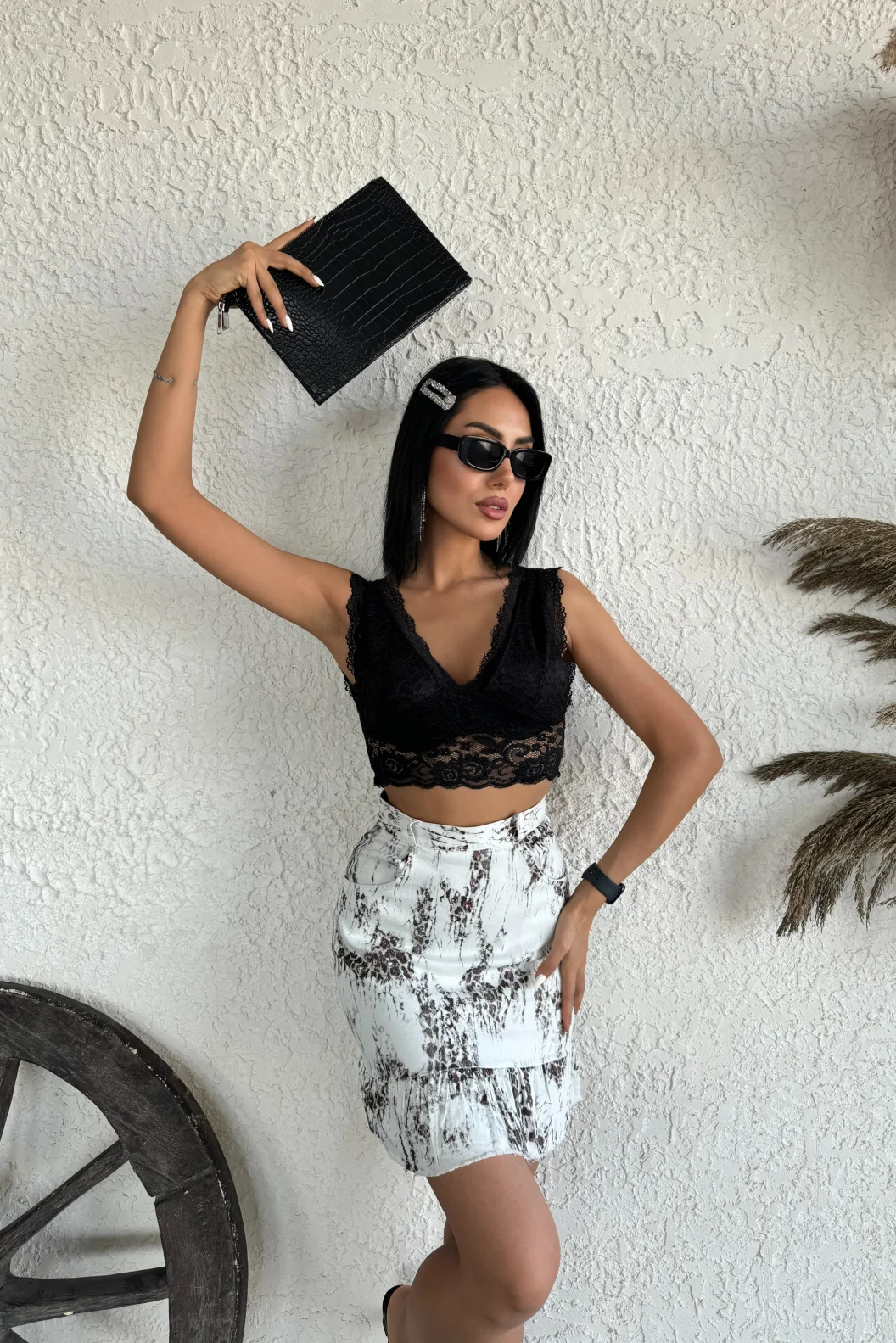 Kahve Leopar Desenli Etek