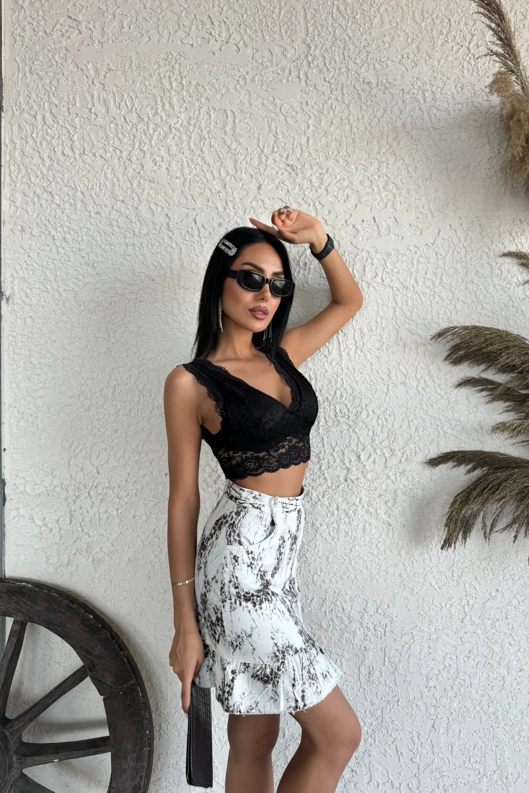 Kahve Leopar Desenli Etek