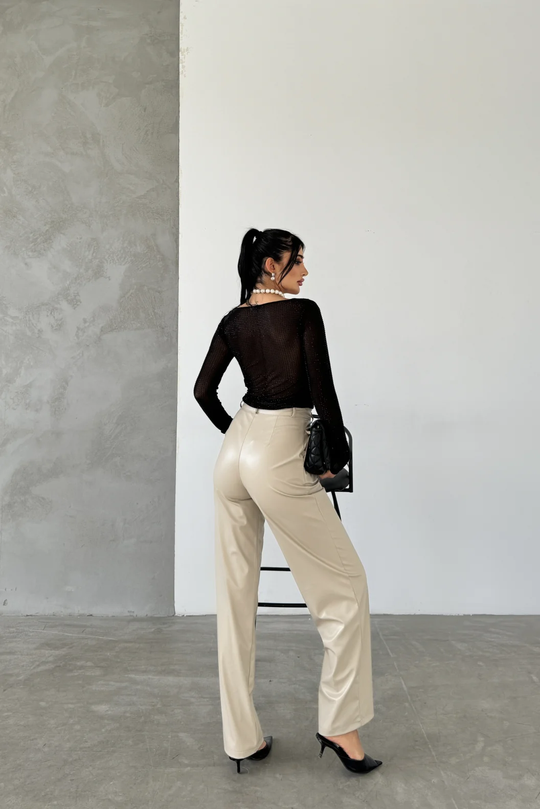 Bej Palazzo Deri Pantolon