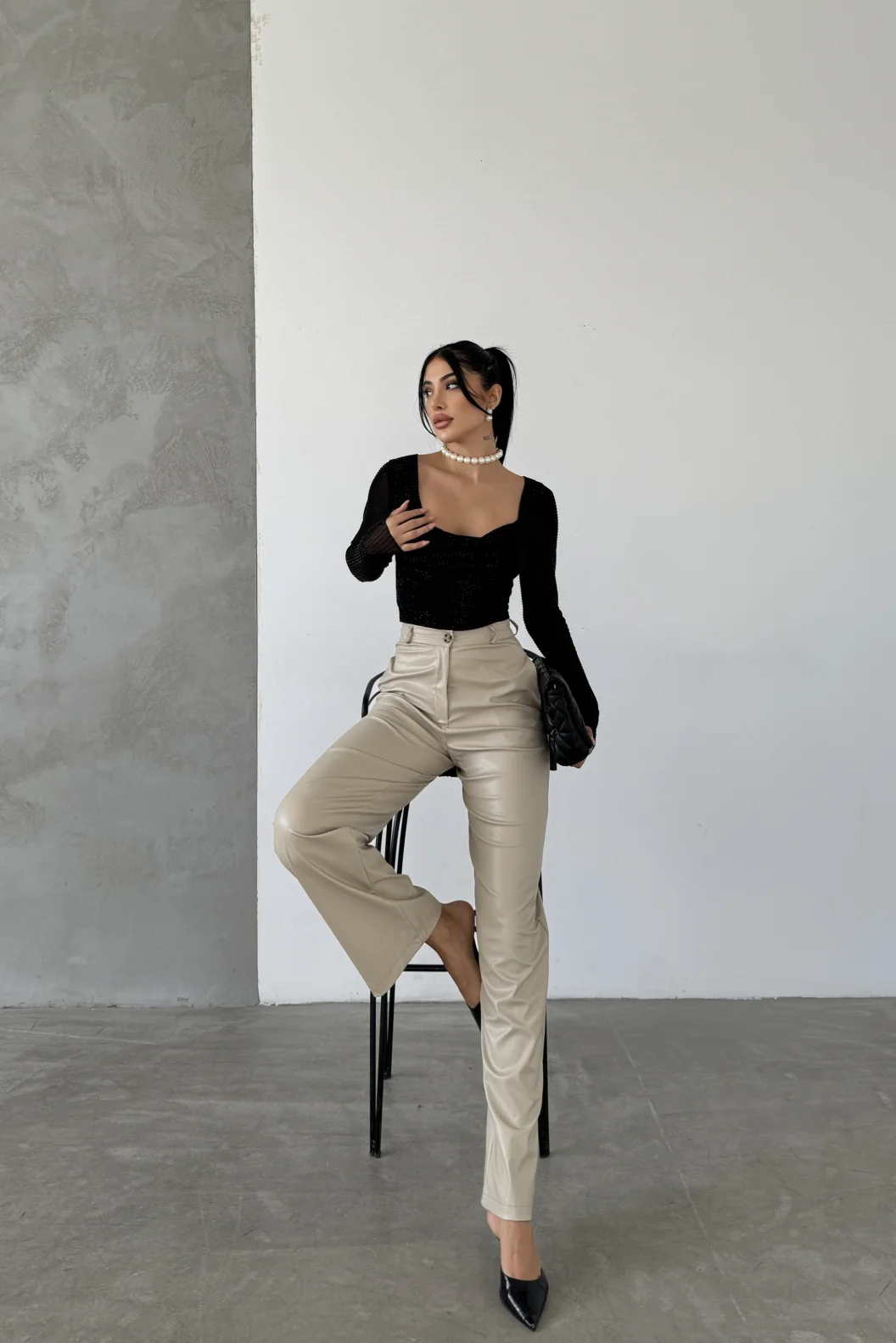 Bej Palazzo Deri Pantolon