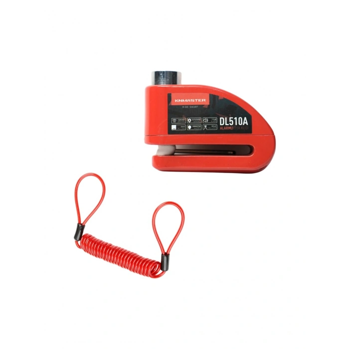 Knmaster DL510A 10 mm Alarmlı Disk Kilidi | Hatırlatma Kablosu ve Taşıma Çantası Hediye | Kırmızı