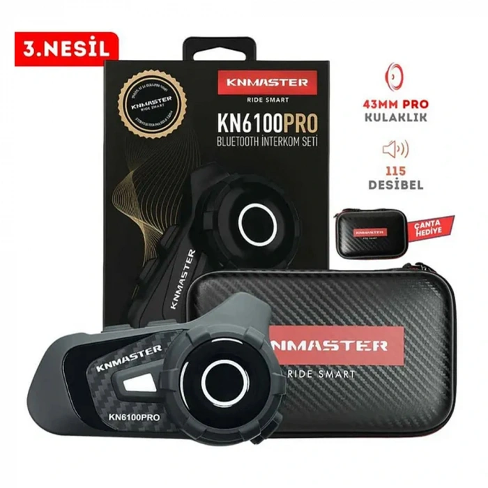 Knmaster KN6100 PRO Motosiklet Kask İnterkom Seti-Karbon Siyah