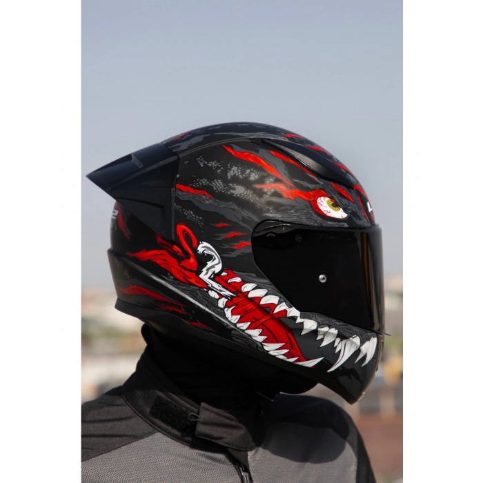 LS2 RAPID 2 KAIJU MAT SİYAH-KIRMIZI-BEYAZ KASK SİYAH VİZÖR SPOİLER