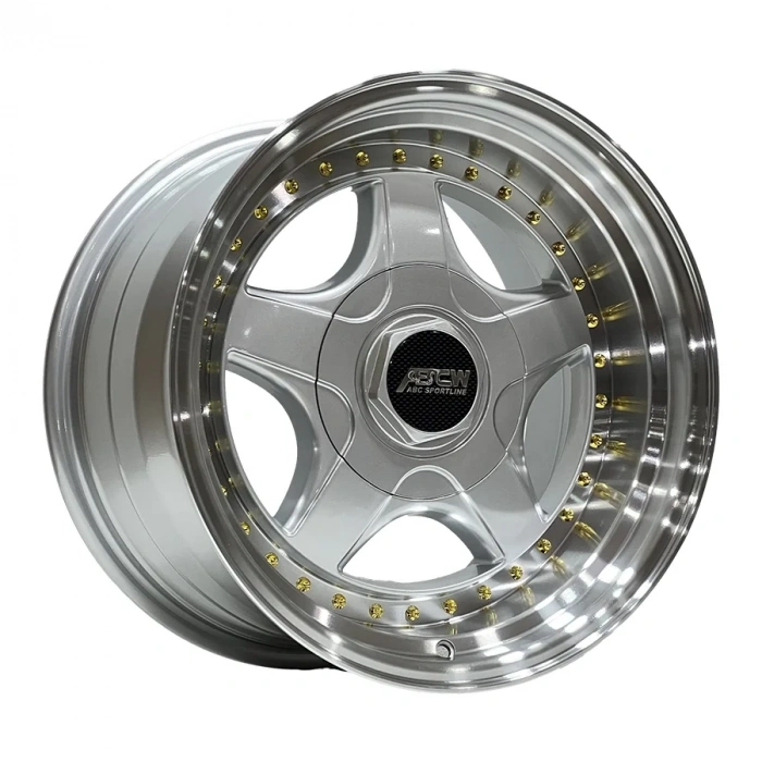 10 X 17 BCH-7813 5X112/120 ET30 72.56 SILVER LIP MAC+GOLD RIVETS
