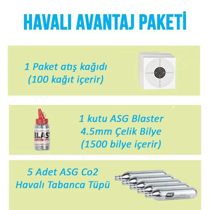 Havalı Avantaj Paketi (Atış kağıdı +Asg Blaster +Co2 tüp)