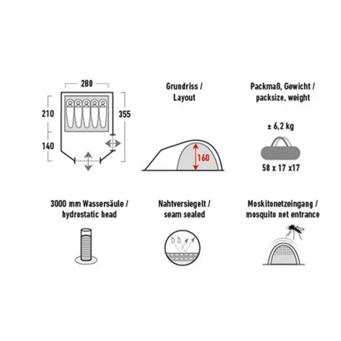 High Peak Kira 5 Kişilik Kamp Çadırı