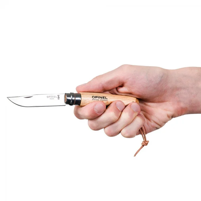 Opinel Inox 8 No Kayın Saplı Deri Askılı Paslanmaz Çelik Çakı