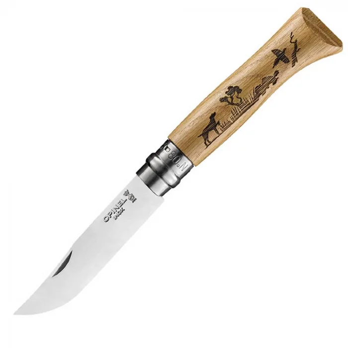 Opinel Inox No 8 Meşe Saplı Köpek Desenli Paslanmaz Çelik Çakı