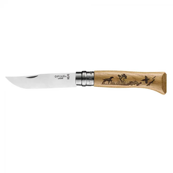 Opinel Inox No 8 Meşe Saplı Köpek Desenli Paslanmaz Çelik Çakı