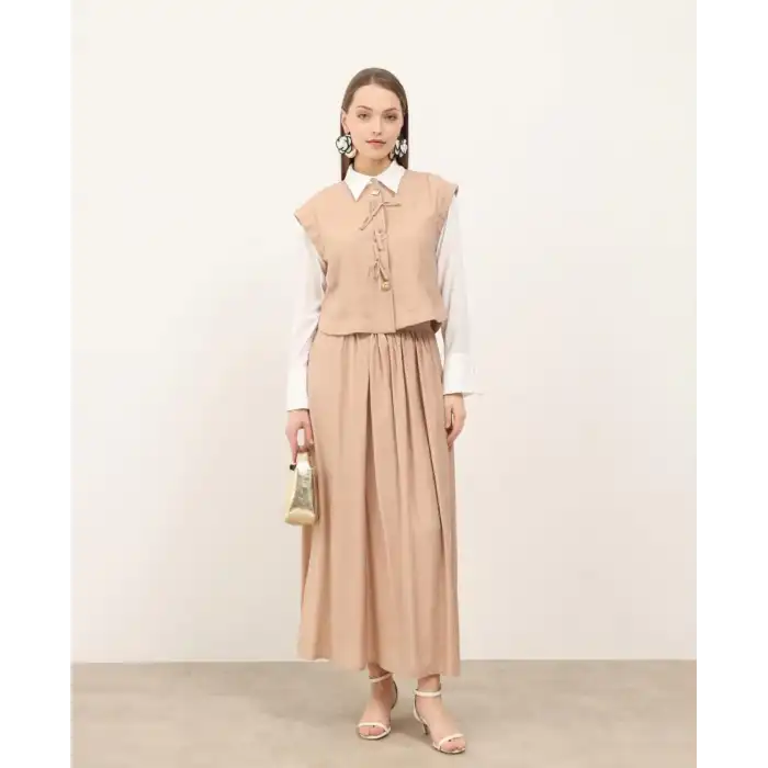 Bej Yelek etek ikili takım