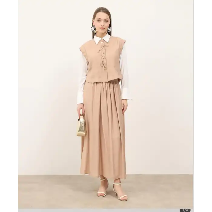 Bej Yelek etek ikili takım