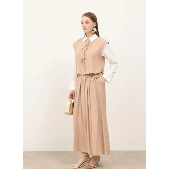 Bej Yelek etek ikili takım