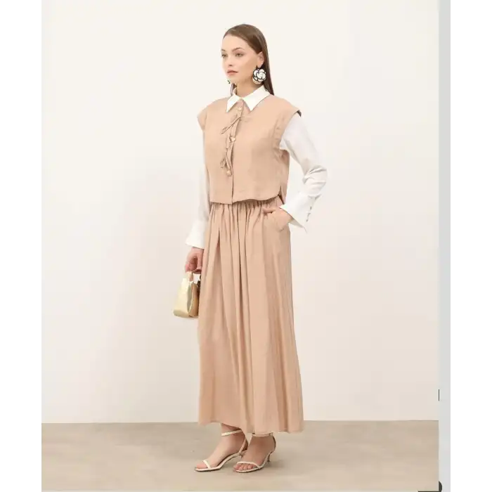 Bej Yelek etek ikili takım