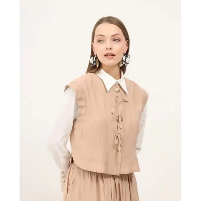 Bej Yelek etek ikili takım