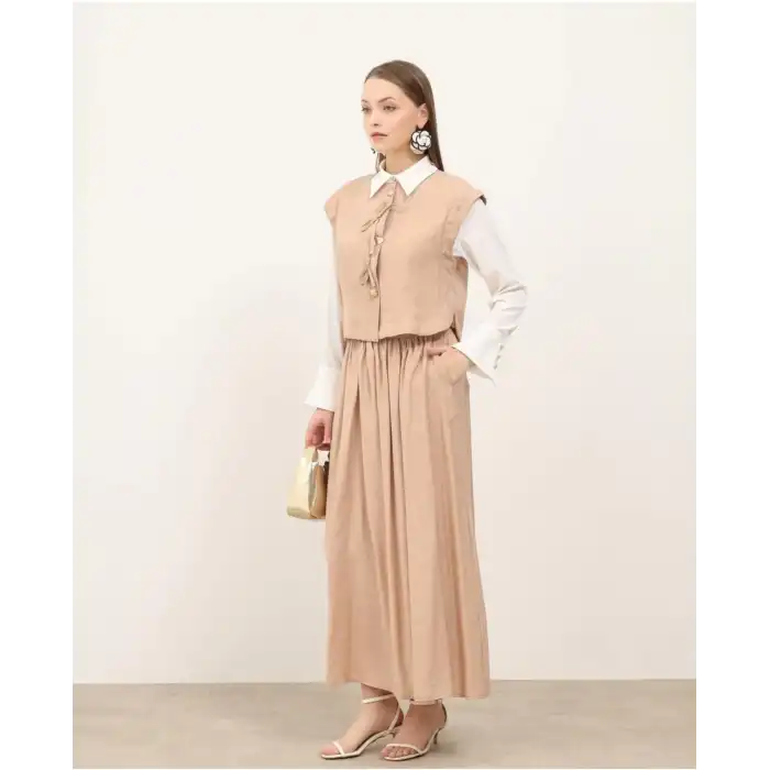 Bej Yelek etek ikili takım