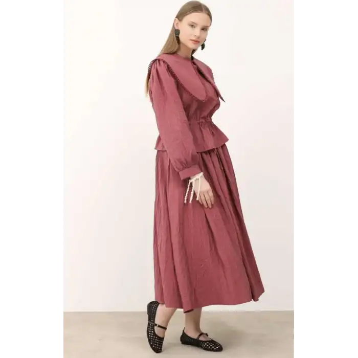 Bordo Bebe yaka etekli ikili takim