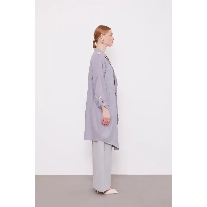 Gri Apolet Detaylı Kısa Kap