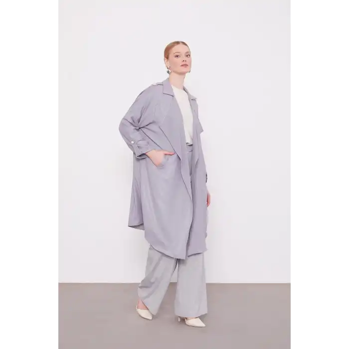 Gri Apolet Detaylı Kısa Kap