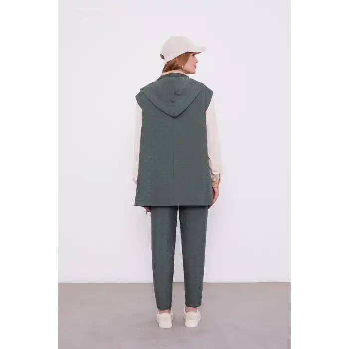 HAKİ Kapitone Kapüşonlu Yelekli İkili Takım